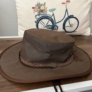 Barmah Australia Hat Mens M Drover Canvas Outback Mesh Brown Vented Safari Hat
